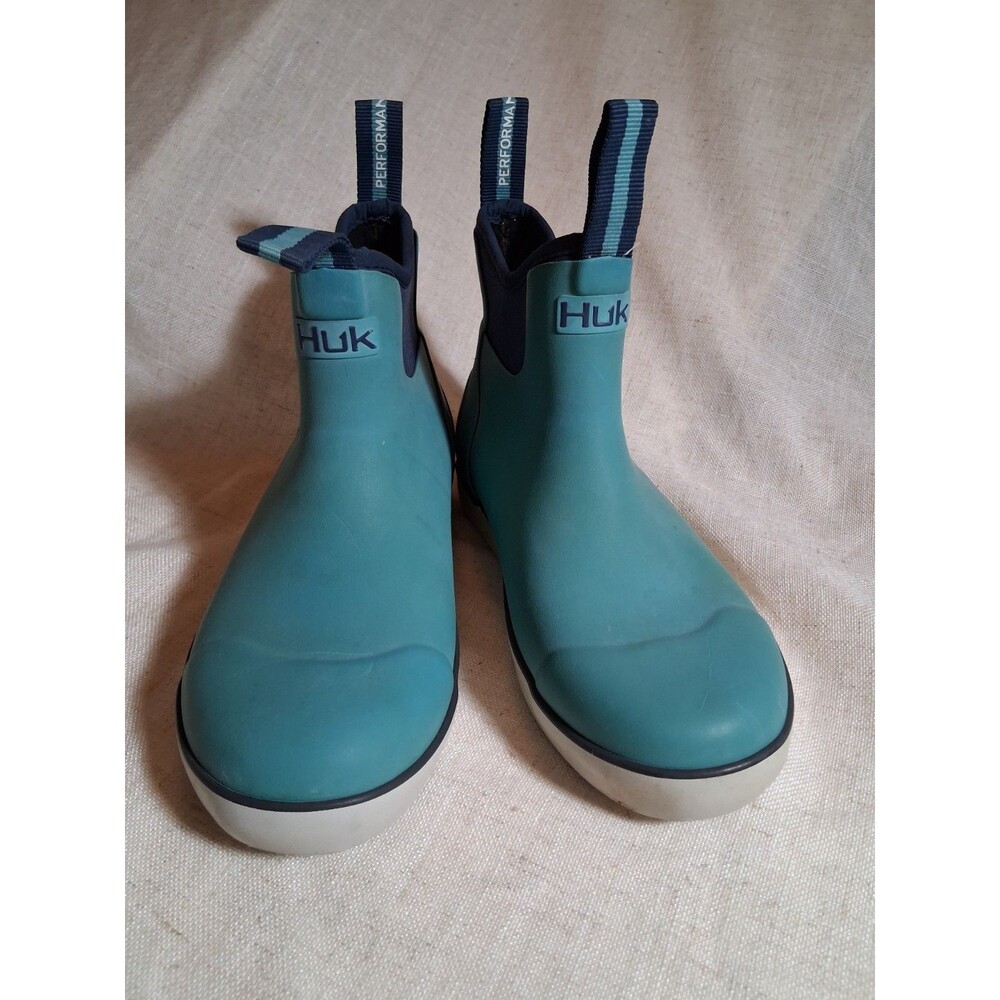 HUK Rogue Wave Water Boots US 6.5 Teal Aqua Blue Fishing Deck Slipon Non-Marking